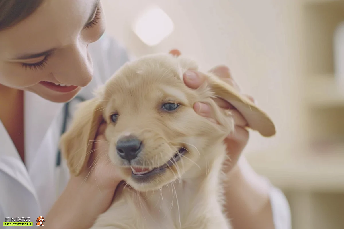 רופאת הכלבים מטפלת במסירות בכלבלב