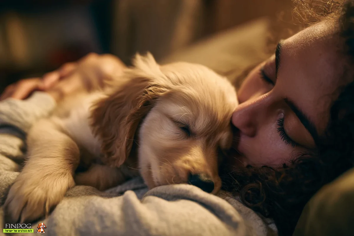 גור כלבים בחיבוק אוהב