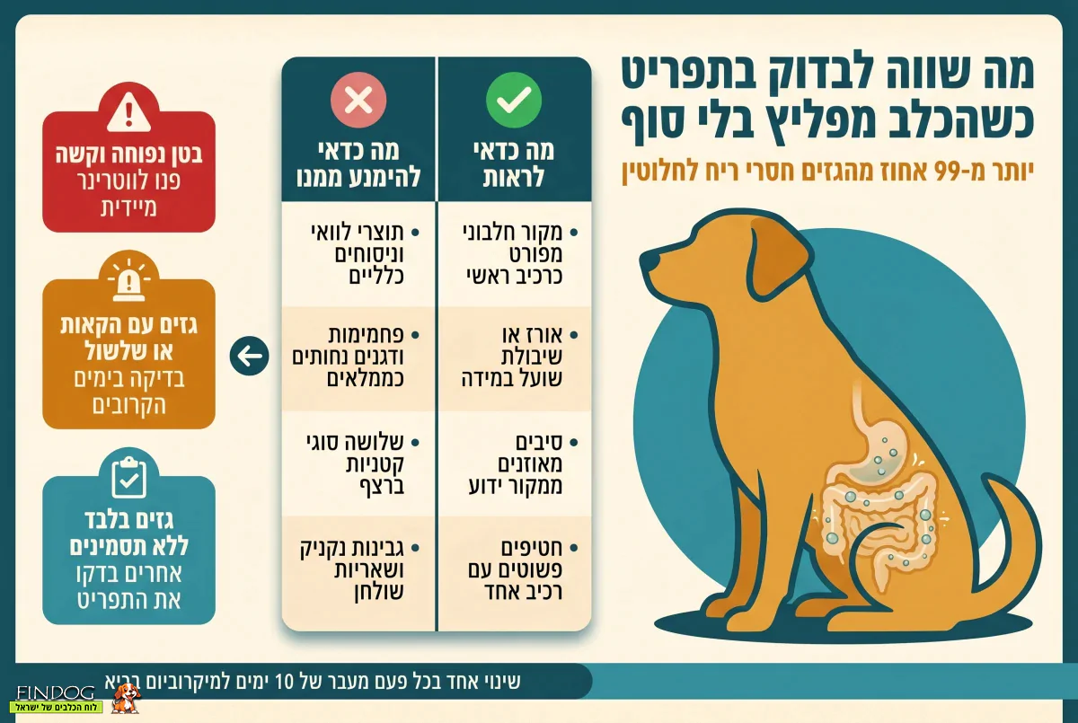 כלב עם גזים - סימנים ופתרונות תזונתיים