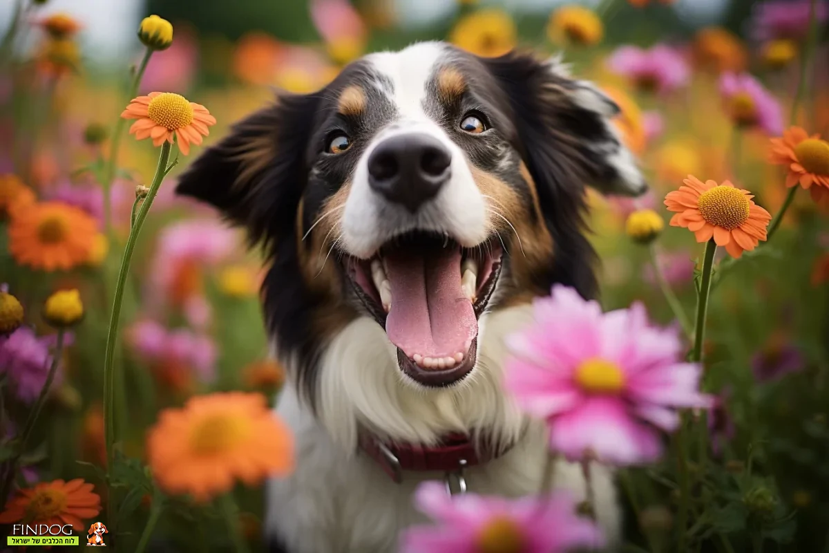 כלב עם שיניים בריאות בשדה